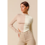 COLOR BLOCK FITTED CROP SWEATER