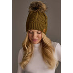 MUTED OLIVE CABLE KNIT POM HAT