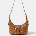 LEATHER STUDDED TRIM SHOULDER BAG