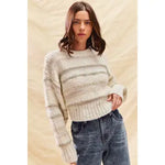 TEXTURED STRIPE LUREX HOLIDAY CROP SWEATER