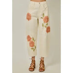 FLORAL PRINTED DENIM BARREL JEANS