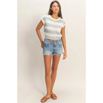 STRIPED RIBBED KNIT TOP ICE BLUE