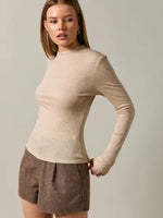 MOCK NECK LONG SLEEVE KNIT TOP