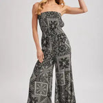 BORDER PRINT TUBE TOP JUMPSUIT