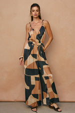 FIRST CLASS CORD STRAP SURPLICE JUMPSUIT MIDNIGHT TAUPE