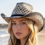 SPRAY TIPPED OMBRE OPEN WEAVE STRAW COWBOY HAT