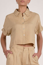 SHORT SLEEVE BUTTON DOWN BLOUSE AND SHORT SET OATMEAL
