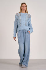 CREW NECK OPEN KNIT SWEATER LIGHT BLUE