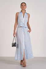 BLOUSE WITH COLLAR AND MAXI SKIRT IN LIGHT BLUE