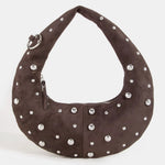 DOME STUDDED CHROME CRESCENT HAND BAG