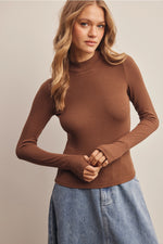 STRETCH RIBBED MOCK NECK TOP