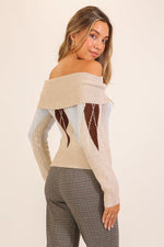 OFF THE SHOULDER ARGYLE KNIT SWEATER