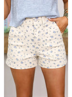SPRING FLORAL HIGH WAISTED DENIM SHORTS