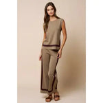 SLEEVELESS KNIT TOP AND WIDE LEG STRIPED PANT SET