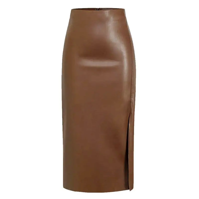 LEATHER MIDI SKIRT