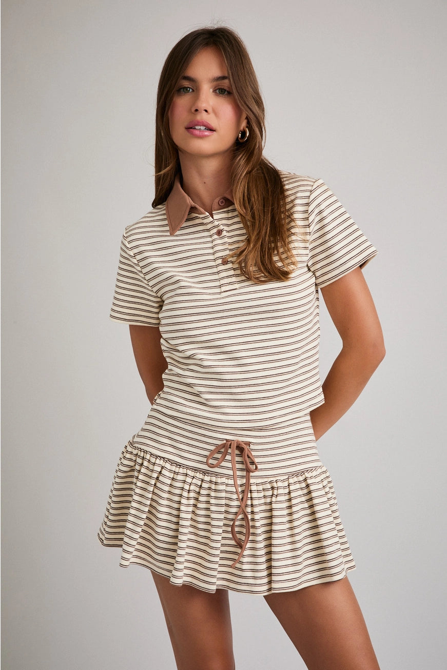 STRIPE COLLAR TOP WITH MATCHING SKORT