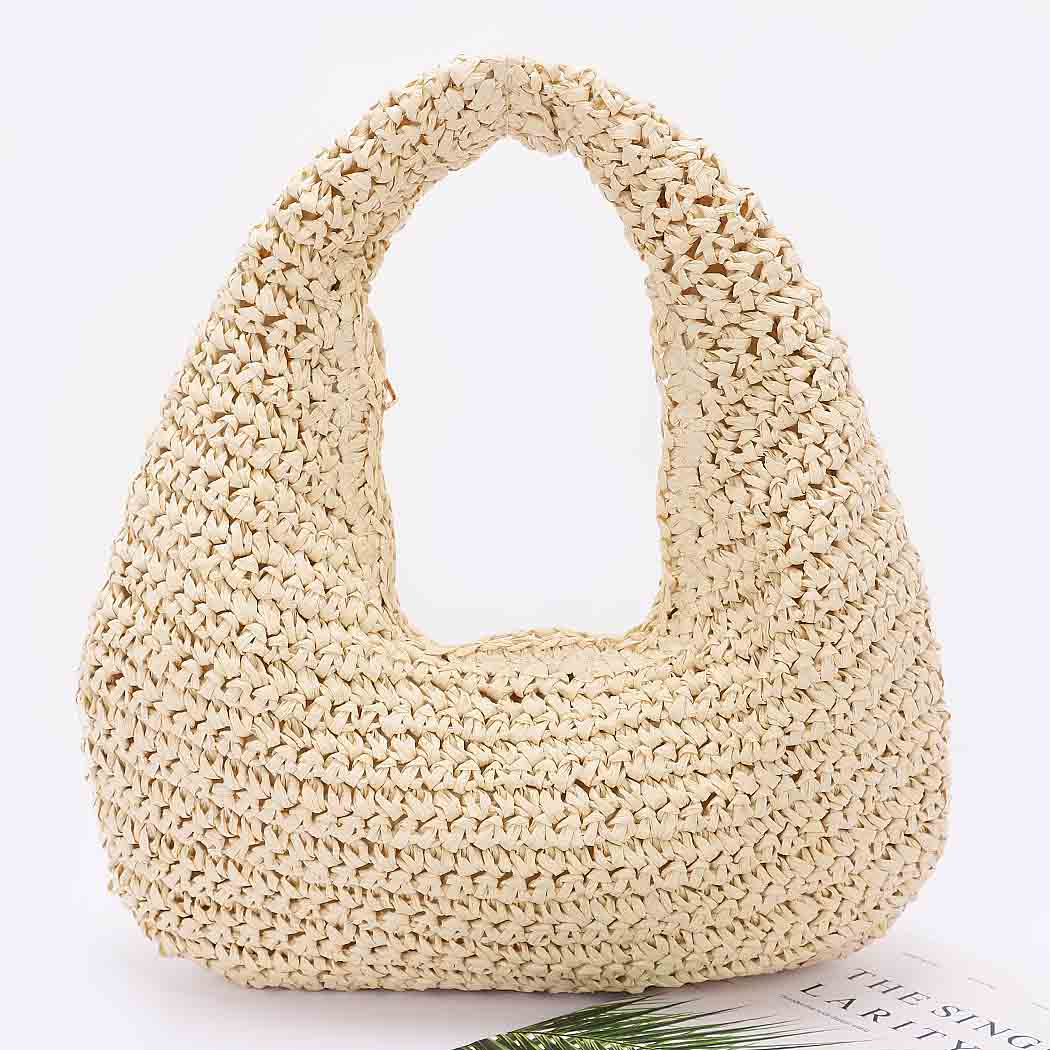 FAUX STRAW BRAIDED BINDLE BAG