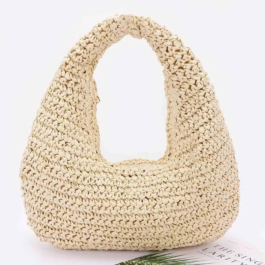 FAUX STRAW BRAIDED BINDLE BAG