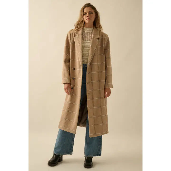 HERRINGBONE TWEED CALF LENGTH COAT