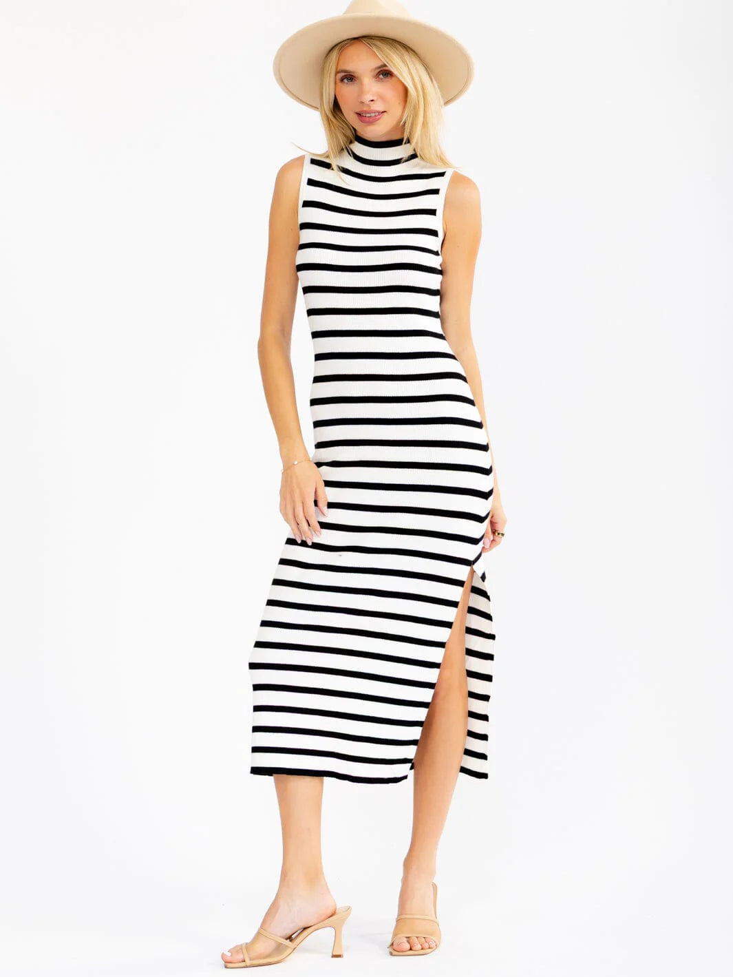 WOMENS SLEEVELESS MOCK NECK MAXI DRESS
