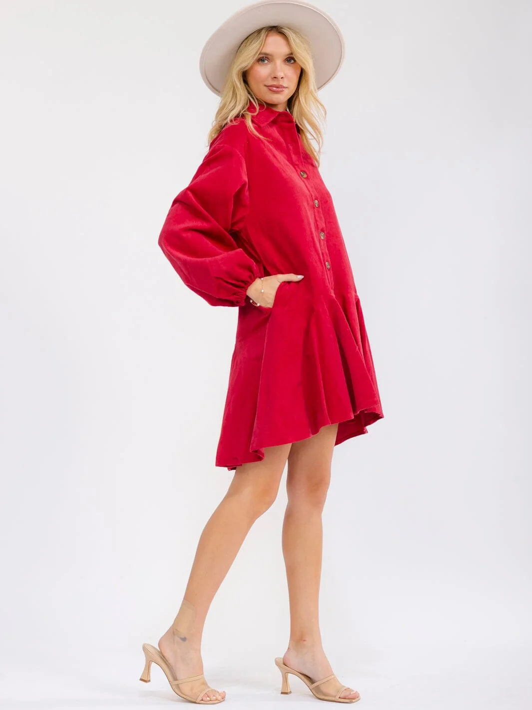 HIGH LOW CORDUROY MINI DRESS