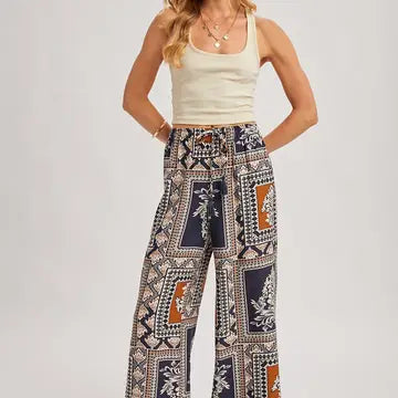 BOHO PRINT WIDE LEG PANTS