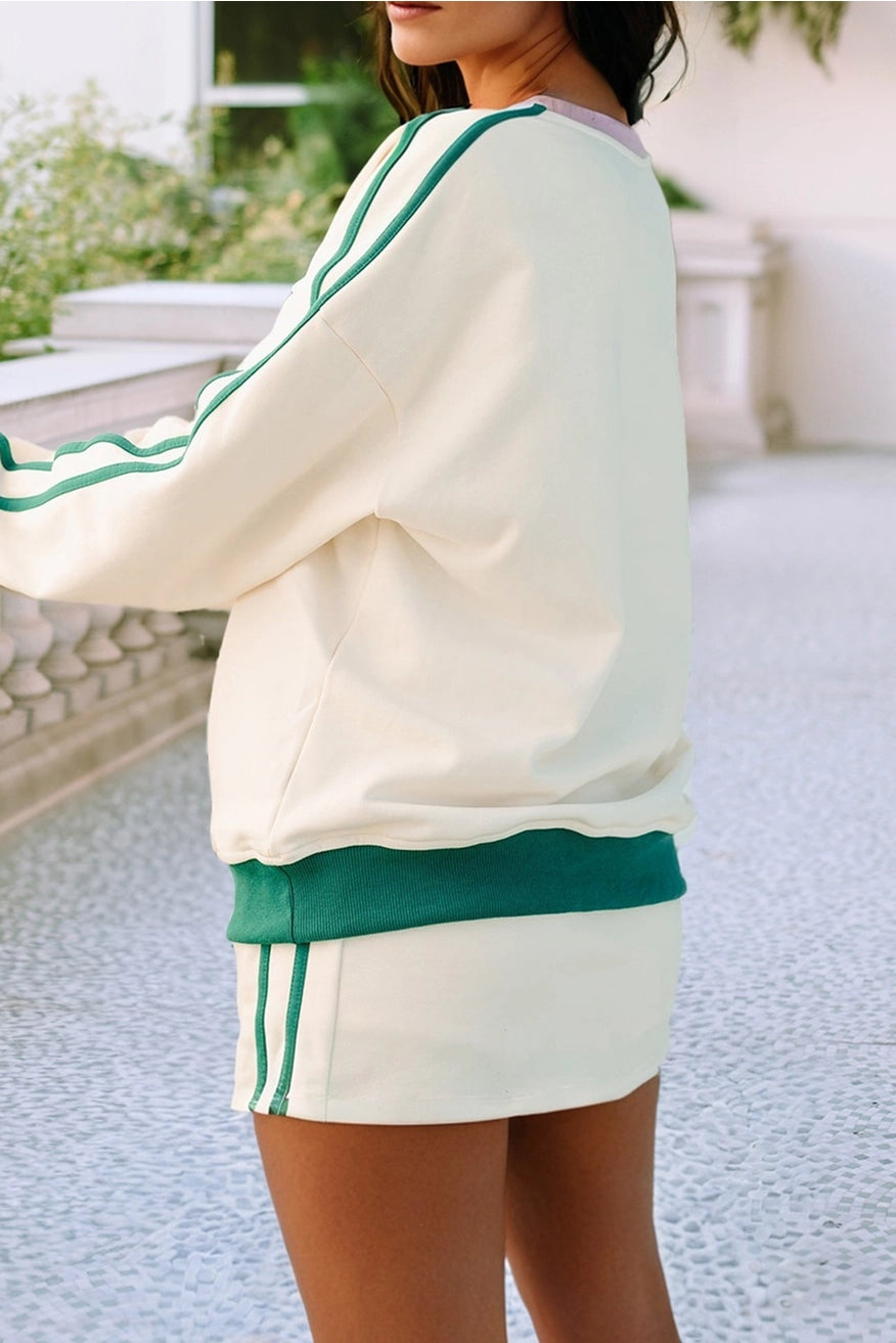 LDC V NECK SPORTY PULLOVER MINI SKIRT 2 PCS ATHLEISURE SET