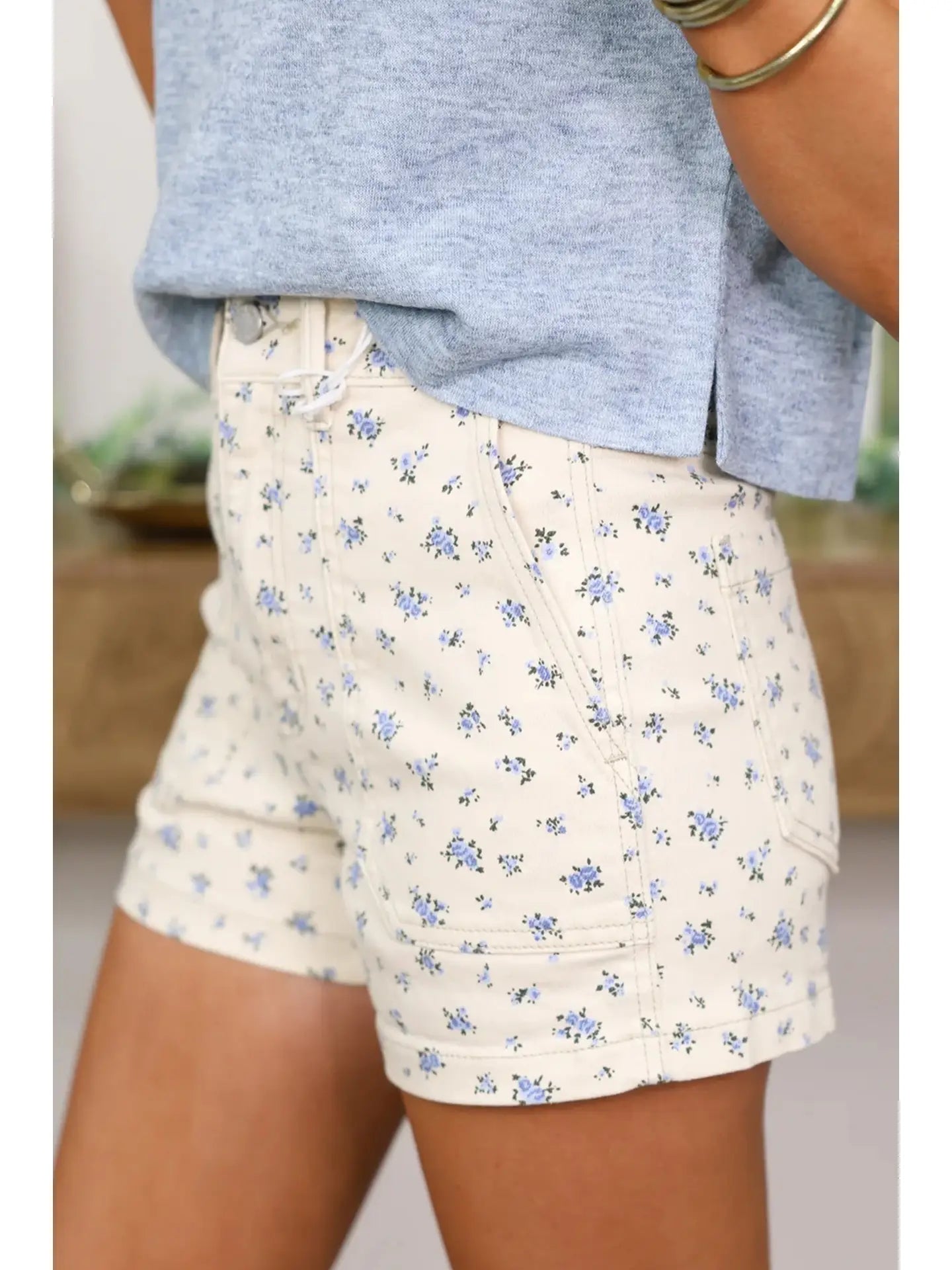 SPRING FLORAL HIGH WAISTED DENIM SHORTS