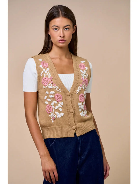 EMBROIDERED CARDIGAN VEST