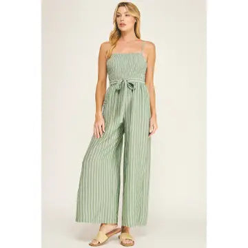 COASTAL STRIPE SMOCKED WIDE LEG JUMPSUIT