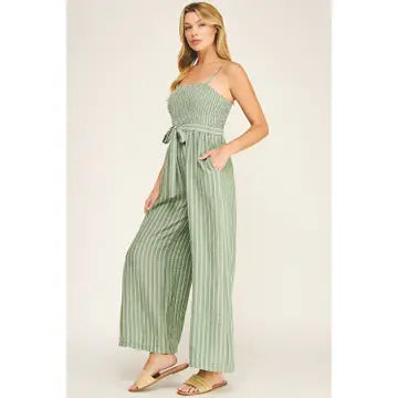 COASTAL STRIPE SMOCKED WIDE LEG JUMPSUIT