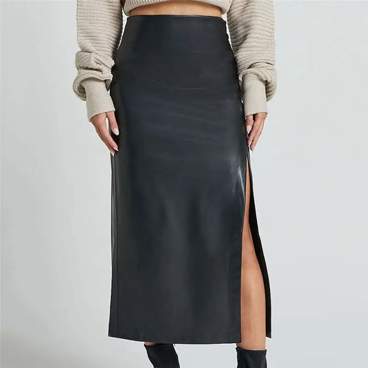 LEATHER MIDI SKIRT