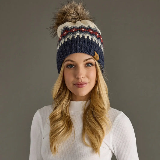 RED GRAY POM HAT