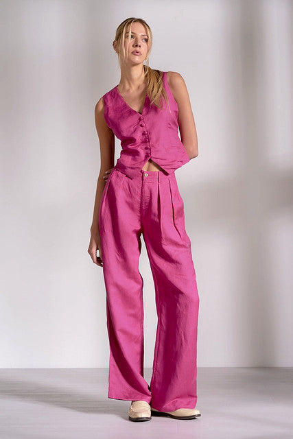 FUCHSIA HALTER VEST AND PANTS