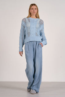 CREW NECK OPEN KNIT SWEATER LIGHT BLUE