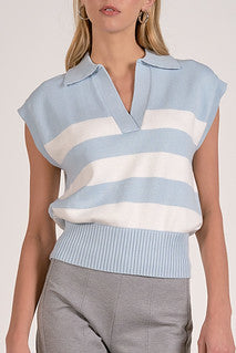 BLUE AND WHITE STRIPE SWEATER