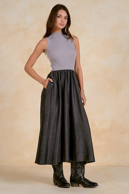 MOCK NECK RIBBED TOP DRESS