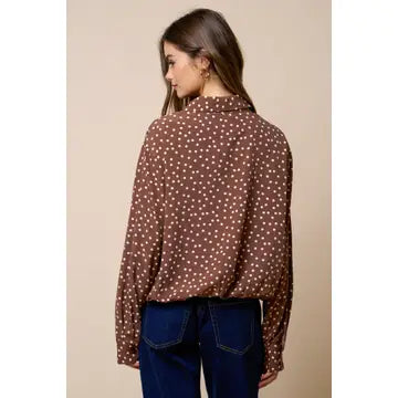 POLKA DOT ELASTICIZED HEM SHIRT