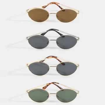 SLIM OVAL CAT EYE METAL DOUBLE BRIDGE SUNGLASSES