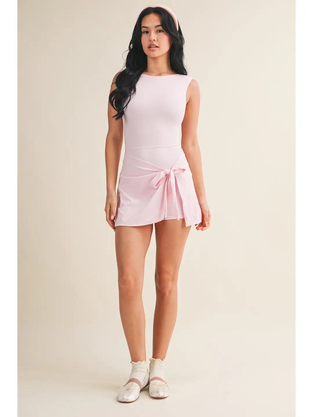 SLEEVELESS WRAP TIE FRONT DRESS PINK