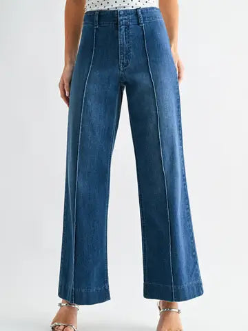 PINTUCK HIGH RISE JEANS WIDE LEG