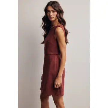 STRETCH SUEDE SLEEVELESS MINI DRESS
