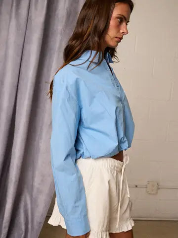 BUBBLE HEM BUTTON UP SHIRT WHITE