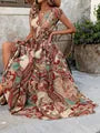 BOHEMIAN V-NECK SHORT SLEEVE MAXI DRESS
