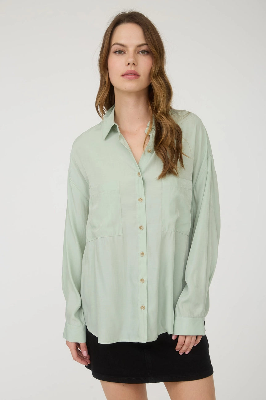 PLUS OVERSIZED BUTTON DOWN LONG SLEEVE SHIRT SAGE