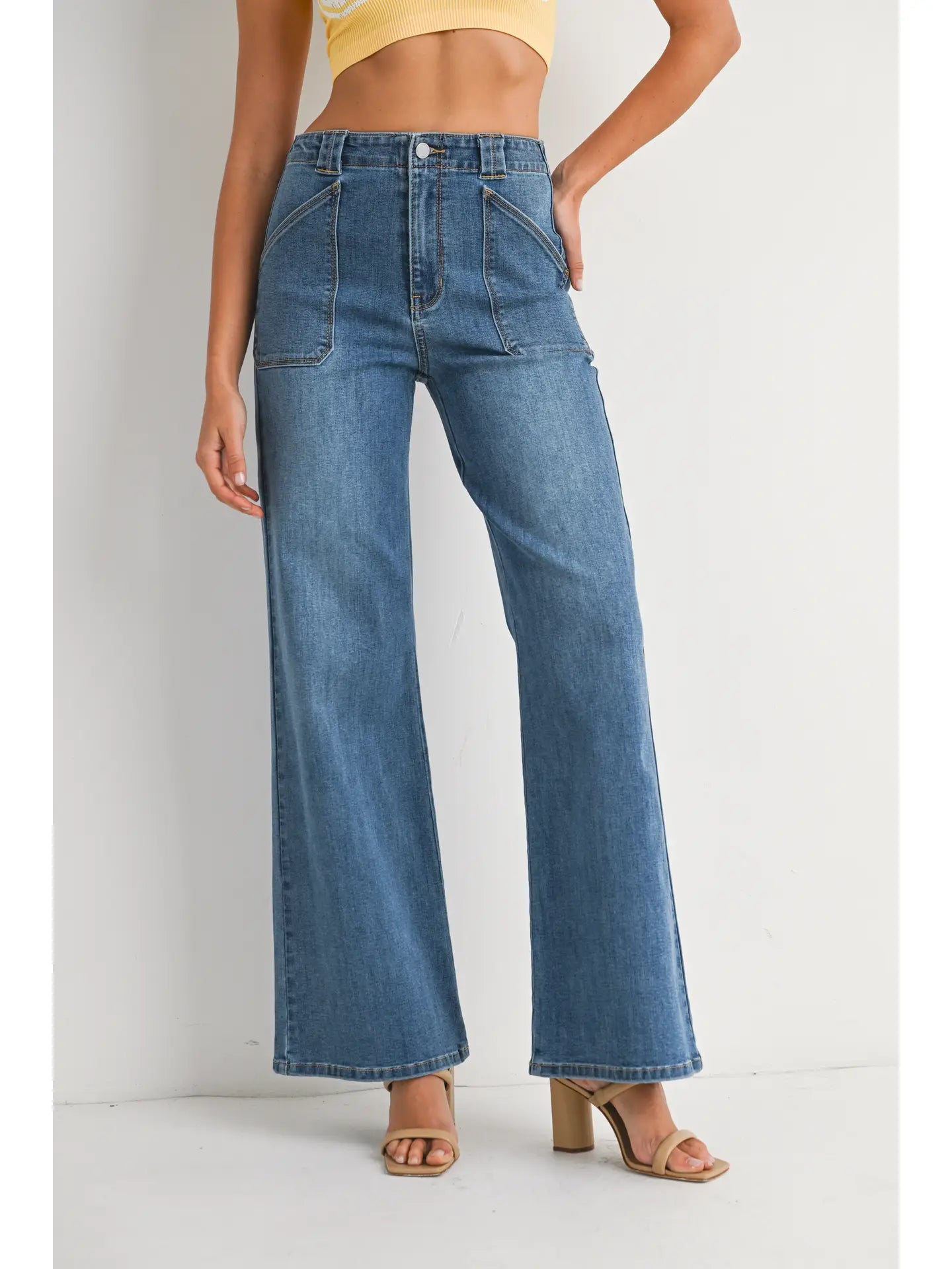 PATCH POCKET WIDE LEG JEANS FLARE