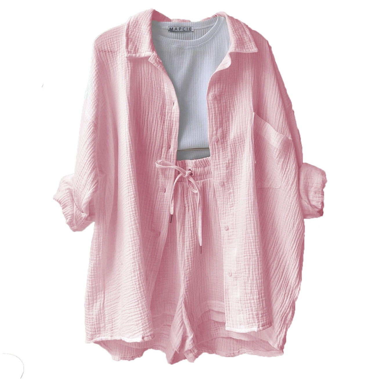 LONG SLEEVE WITH SHORT BUTTON DOWN SET PINK