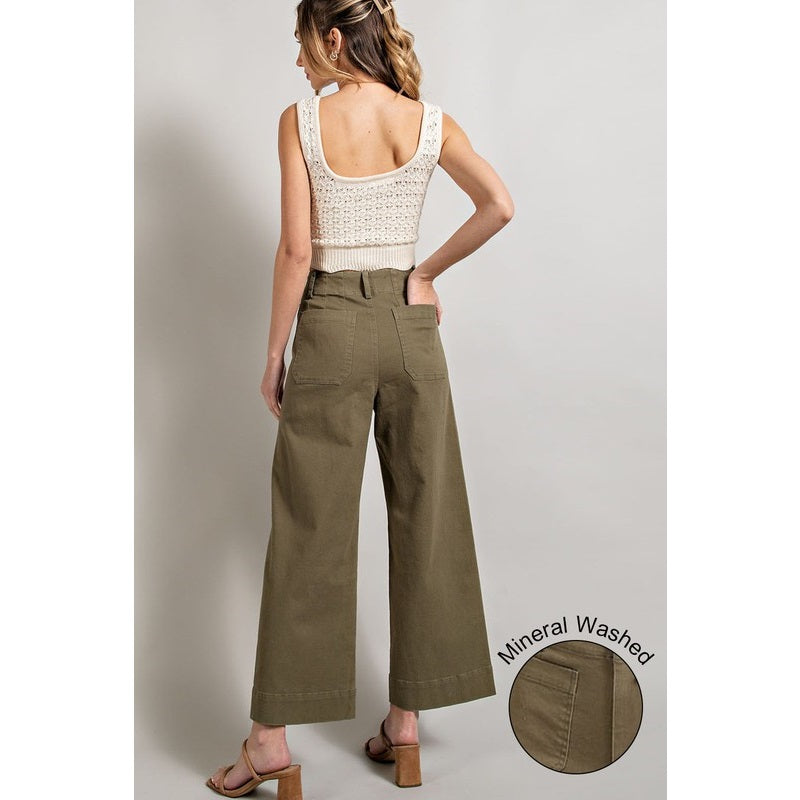 SOFT WASHED WIDE LEG PANTS-OLIVE