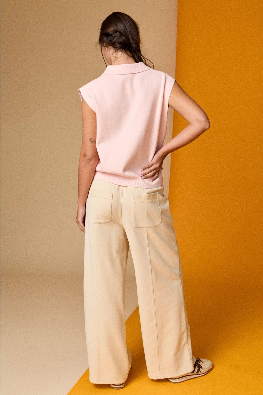 MAEVE CROPPED POLO KNIT TOP PINK