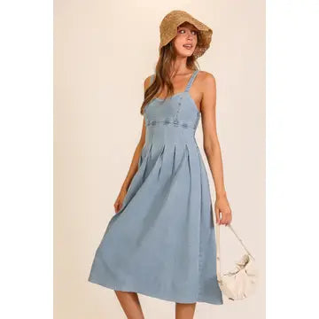 DENIM SWEETHEART MIDI DRESS